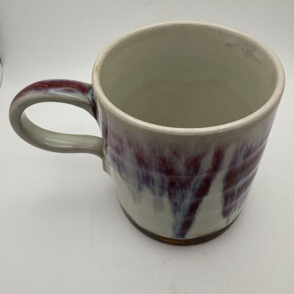 Studio Art Pottery Handmade Drip Glaze Ceramic Mug Purple Plum Light Blue Signed - Picture 2 of 7